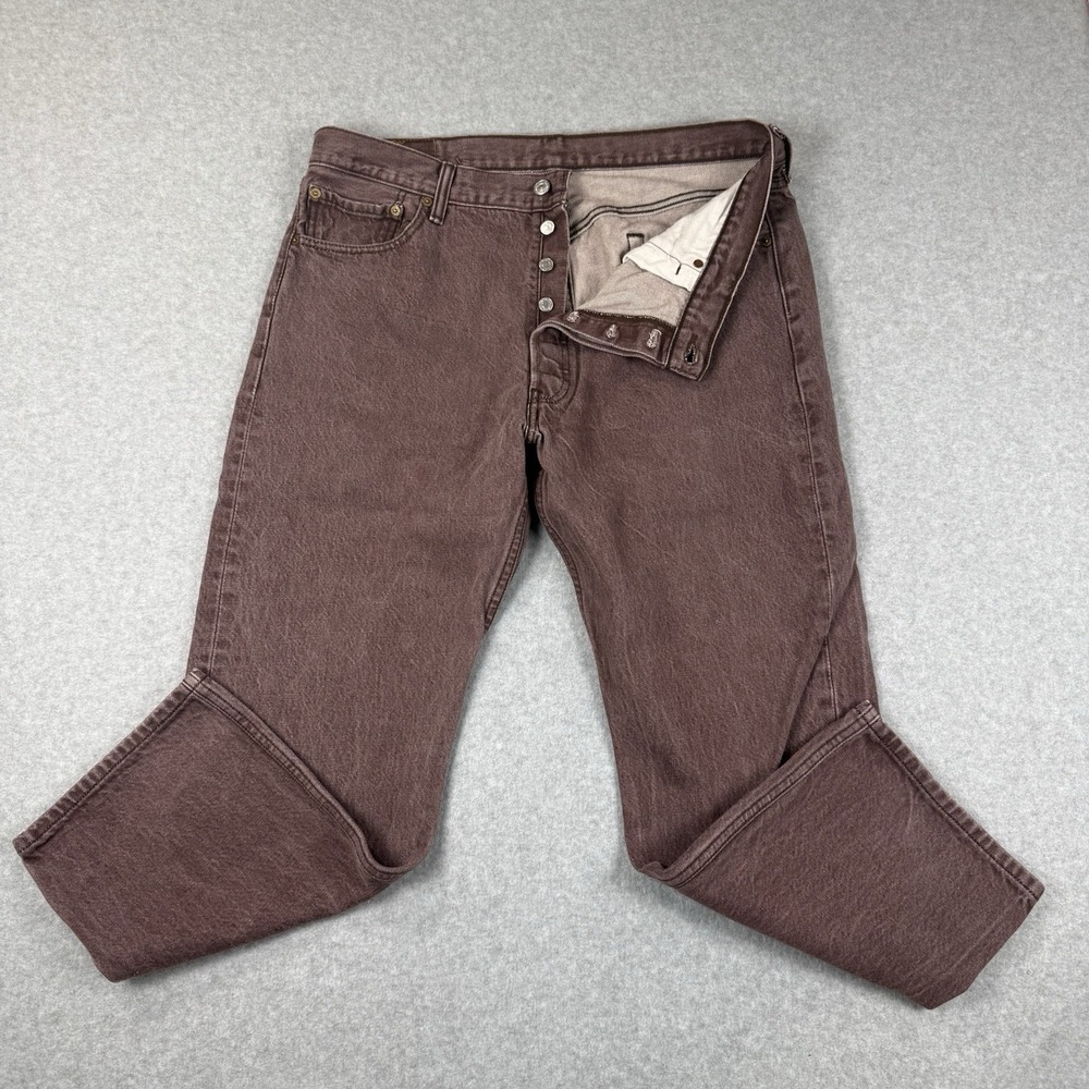 Levis 501 Jeans Men 38x30 Rust Denim Pants Button Fly Workwear Straight Burgundy